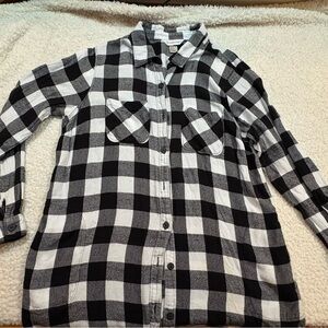 Christopher & Banks Monochrome Plaid Shirt | Size LARGE | Black and White